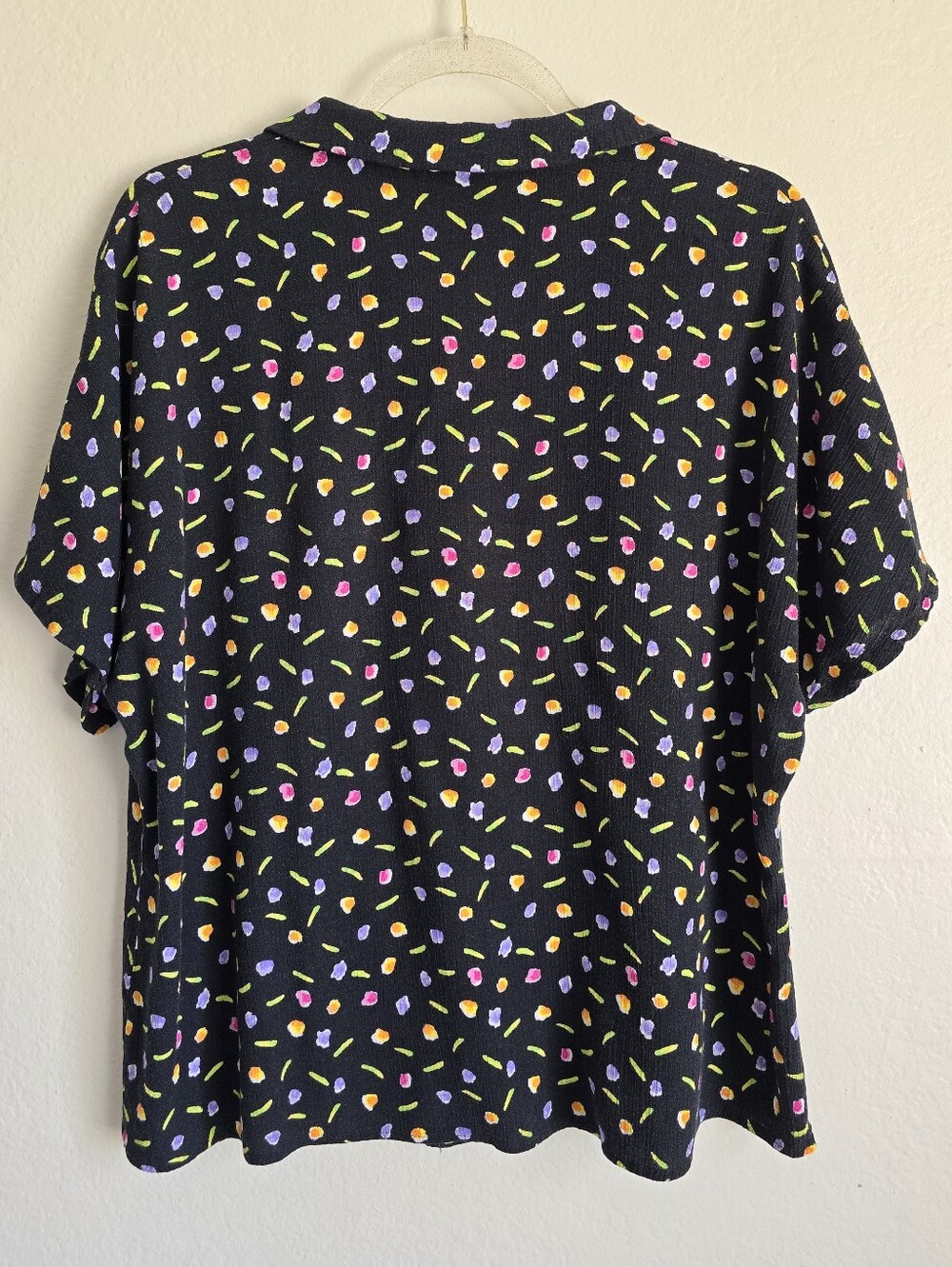🌈90's Confetti Bright Abstract Floral Polka Dots Button Up Vintage Top🌈 - Picture 6 of 8